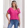 Zeagoo Womens Summer Tops Rolled Short Sleeve V Neck Shirts Casual Dressy Business Work Blouses Outfits(1-hot Pink)