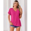 Zeagoo Womens Summer Tops Rolled Short Sleeve V Neck Shirts Casual Dressy Business Work Blouses Outfits(1-hot Pink)