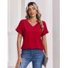 Zeagoo Womens Summer Tops Rolled Short Sleeve V Neck Shirts Casual Dressy Business Work Blouses Outfits(1-red)