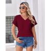 Zeagoo Womens Summer Tops Rolled Short Sleeve V Neck Shirts Casual Dressy Business Work Blouses Outfits(1-wine Red-2)