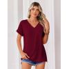 Zeagoo Womens Summer Tops Rolled Short Sleeve V Neck Shirts Casual Dressy Business Work Blouses Outfits(1-wine Red-2)