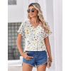 Zeagoo Womens Summer Tops Rolled Short Sleeve V Neck Shirts Casual Dressy Business Work Blouses Outfits(Beige Flower-xh403)
