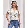 Zeagoo Womens Summer Tops Rolled Short Sleeve V Neck Shirts Casual Dressy Business Work Blouses Outfits(Beige Flower-xh403)