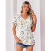 Zeagoo Womens Summer Tops Rolled Short Sleeve V Neck Shirts Casual Dressy Business Work Blouses Outfits(Beige Flower-xh403)