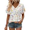 Zeagoo Womens Summer Tops Rolled Short Sleeve V Neck Shirts Casual Dressy Business Work Blouses Outfits(Beige Flower-xh403)