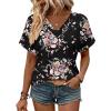 Zeagoo Womens Summer Tops Rolled Short Sleeve V Neck Shirts Casual Dressy Business Work Blouses Outfits(Black Flower-bf332)