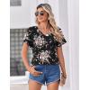 Zeagoo Womens Summer Tops Rolled Short Sleeve V Neck Shirts Casual Dressy Business Work Blouses Outfits(Black Flower-bf332)