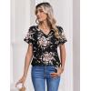 Zeagoo Womens Summer Tops Rolled Short Sleeve V Neck Shirts Casual Dressy Business Work Blouses Outfits(Black Flower-bf332)