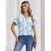 Zeagoo Womens Summer Tops Rolled Short Sleeve V Neck Shirts Casual Dressy Business Work Blouses Outfits(Blue Block-cx329)