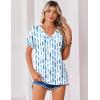 Zeagoo Womens Summer Tops Rolled Short Sleeve V Neck Shirts Casual Dressy Business Work Blouses Outfits(Blue Block-cx329)