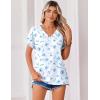 Zeagoo Womens Summer Tops Rolled Short Sleeve V Neck Shirts Casual Dressy Business Work Blouses Outfits(Blue Flower-bf361)
