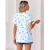 Zeagoo Womens Summer Tops Rolled Short Sleeve V Neck Shirts Casual Dressy Business Work Blouses Outfits(Blue Flower-bf361)