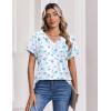 Zeagoo Womens Summer Tops Rolled Short Sleeve V Neck Shirts Casual Dressy Business Work Blouses Outfits(Blue Flower-bf361)