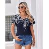 Zeagoo Womens Summer Tops Rolled Short Sleeve V Neck Shirts Casual Dressy Business Work Blouses Outfits(Blue Flower-sf103)