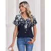 Zeagoo Womens Summer Tops Rolled Short Sleeve V Neck Shirts Casual Dressy Business Work Blouses Outfits(Blue Flower-sf103)