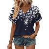 Zeagoo Womens Summer Tops Rolled Short Sleeve V Neck Shirts Casual Dressy Business Work Blouses Outfits(Blue Flower-sf103)