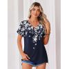 Zeagoo Womens Summer Tops Rolled Short Sleeve V Neck Shirts Casual Dressy Business Work Blouses Outfits(Blue Flower-sf103)