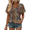 Zeagoo Womens Summer Tops Rolled Short Sleeve V Neck Shirts Casual Dressy Business Work Blouses Outfits(Boho-mz721)