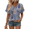 Zeagoo Womens Summer Tops Rolled Short Sleeve V Neck Shirts Casual Dressy Business Work Blouses Outfits(Boho-mz919)