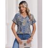 Zeagoo Womens Summer Tops Rolled Short Sleeve V Neck Shirts Casual Dressy Business Work Blouses Outfits(Boho-mz919)