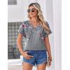 Zeagoo Womens Summer Tops Rolled Short Sleeve V Neck Shirts Casual Dressy Business Work Blouses Outfits(Grey Flower-hf36)