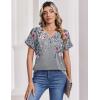 Zeagoo Womens Summer Tops Rolled Short Sleeve V Neck Shirts Casual Dressy Business Work Blouses Outfits(Grey Flower-hf36)