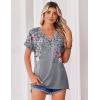 Zeagoo Womens Summer Tops Rolled Short Sleeve V Neck Shirts Casual Dressy Business Work Blouses Outfits(Grey Flower-hf36)
