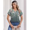 Zeagoo Womens Summer Tops Rolled Short Sleeve V Neck Shirts Casual Dressy Business Work Blouses Outfits(Grey Flower-wf71)