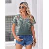 Zeagoo Womens Summer Tops Rolled Short Sleeve V Neck Shirts Casual Dressy Business Work Blouses Outfits(Grey Flower-wf71)