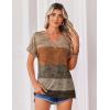 Zeagoo Womens Summer Tops Rolled Short Sleeve V Neck Shirts Casual Dressy Business Work Blouses Outfits(Khaki-jh398)