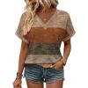 Zeagoo Womens Summer Tops Rolled Short Sleeve V Neck Shirts Casual Dressy Business Work Blouses Outfits(Khaki-jh398)