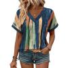 Zeagoo Womens Summer Tops Rolled Short Sleeve V Neck Shirts Casual Dressy Business Work Blouses Outfits(Multicolor-cx289)