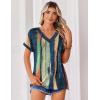 Zeagoo Womens Summer Tops Rolled Short Sleeve V Neck Shirts Casual Dressy Business Work Blouses Outfits(Multicolor-cx289)