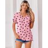 Zeagoo Womens Summer Tops Rolled Short Sleeve V Neck Shirts Casual Dressy Business Work Blouses Outfits(Pink Heart-kt100)
