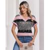 Zeagoo Womens Summer Tops Rolled Short Sleeve V Neck Shirts Casual Dressy Business Work Blouses Outfits(Pink Stripe-tz245)