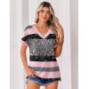 Zeagoo Womens Summer Tops Rolled Short Sleeve V Neck Shirts Casual Dressy Business Work Blouses Outfits(Pink Stripe-tz245)