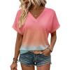 Zeagoo Womens Summer Tops Rolled Short Sleeve V Neck Shirts Casual Dressy Business Work Blouses Outfits(Rainbow-jb218)