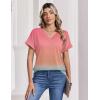 Zeagoo Womens Summer Tops Rolled Short Sleeve V Neck Shirts Casual Dressy Business Work Blouses Outfits(Rainbow-jb218)