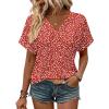 Zeagoo Womens Summer Tops Rolled Short Sleeve V Neck Shirts Casual Dressy Business Work Blouses Outfits(Red-jh590)