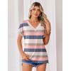Zeagoo Womens Summer Tops Rolled Short Sleeve V Neck Shirts Casual Dressy Business Work Blouses Outfits(Striped-tw669)