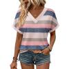 Zeagoo Womens Summer Tops Rolled Short Sleeve V Neck Shirts Casual Dressy Business Work Blouses Outfits(Striped-tw669)