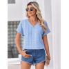 Zeagoo Womens Summer Tops Rolled Short Sleeve V Neck Shirts Casual Dressy Business Work Blouses Outfits(Stripe-tz273)