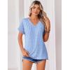 Zeagoo Womens Summer Tops Rolled Short Sleeve V Neck Shirts Casual Dressy Business Work Blouses Outfits(Stripe-tz273)
