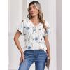Zeagoo Womens Summer Tops Rolled Short Sleeve V Neck Shirts Casual Dressy Business Work Blouses Outfits(White Flowers-bf290)