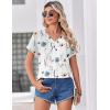 Zeagoo Womens Summer Tops Rolled Short Sleeve V Neck Shirts Casual Dressy Business Work Blouses Outfits(White Flowers-bf290)