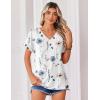 Zeagoo Womens Summer Tops Rolled Short Sleeve V Neck Shirts Casual Dressy Business Work Blouses Outfits(White Flowers-bf290)