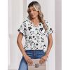 Zeagoo Womens Summer Tops Rolled Short Sleeve V Neck Shirts Casual Dressy Business Work Blouses Outfits(White Flower-sf291)