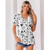 Zeagoo Womens Summer Tops Rolled Short Sleeve V Neck Shirts Casual Dressy Business Work Blouses Outfits(White Flower-sf291)