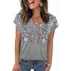 Zeagoo Womens Tops Short Sleeve V Neck Shirts Summer Dressy Casual Business Clothes Work Blouses Fashion Clothing Outfits(Hf36 Grey Floral)