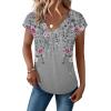 Zeagoo Womens Tops Short Sleeve V Neck Shirts Summer Dressy Casual Business Clothes Work Blouses Fashion Clothing Outfits(Hf36 Grey Floral)